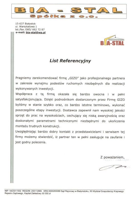Referencje BIA – STAL